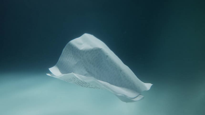 A couple of piece of paper float in the water