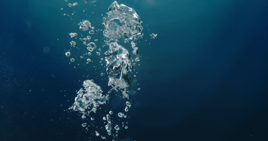 Bubbles underwater are slowly rising to the top
