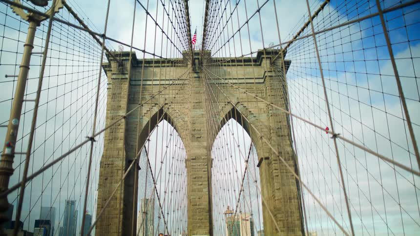 The large bridge leads to the city