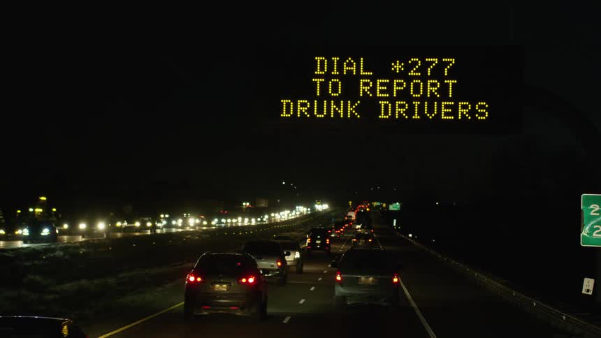 The highway is busy at night