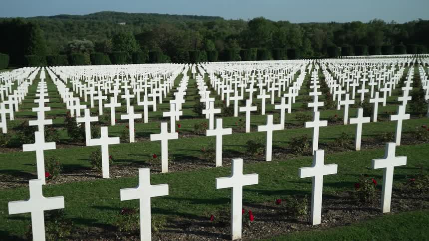 The cemetery is full of tombstones in the shape of a cross