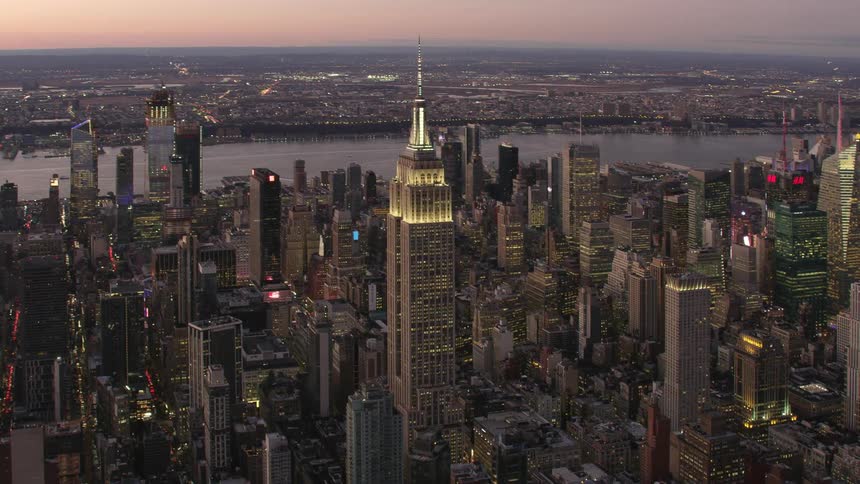 Aerial view of the empire state building in new york at sunset
