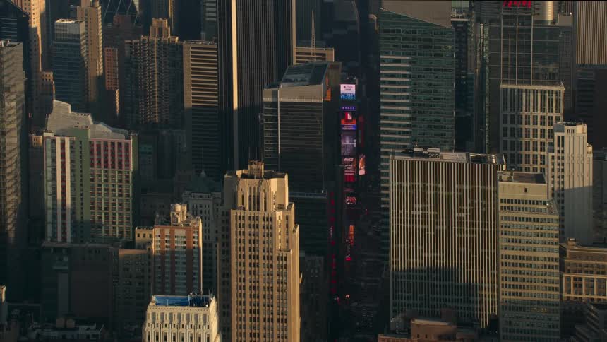An aerial view of a large city with many buildings