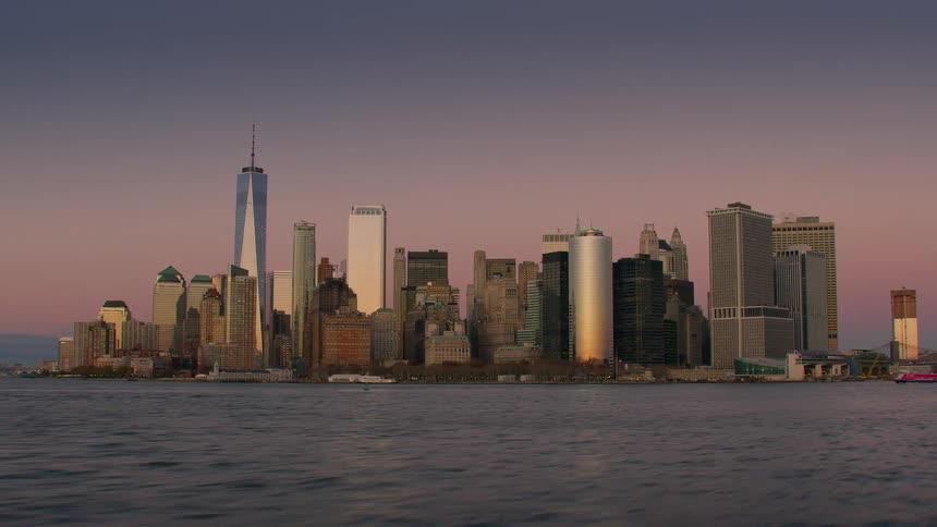 City along the coast with tall modern buildings and skyscrapers