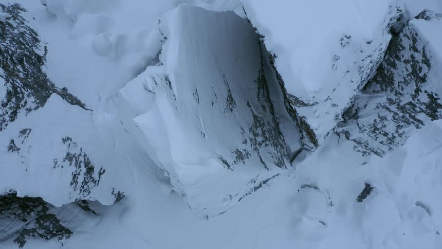 Aerial view of a snow covered ravine