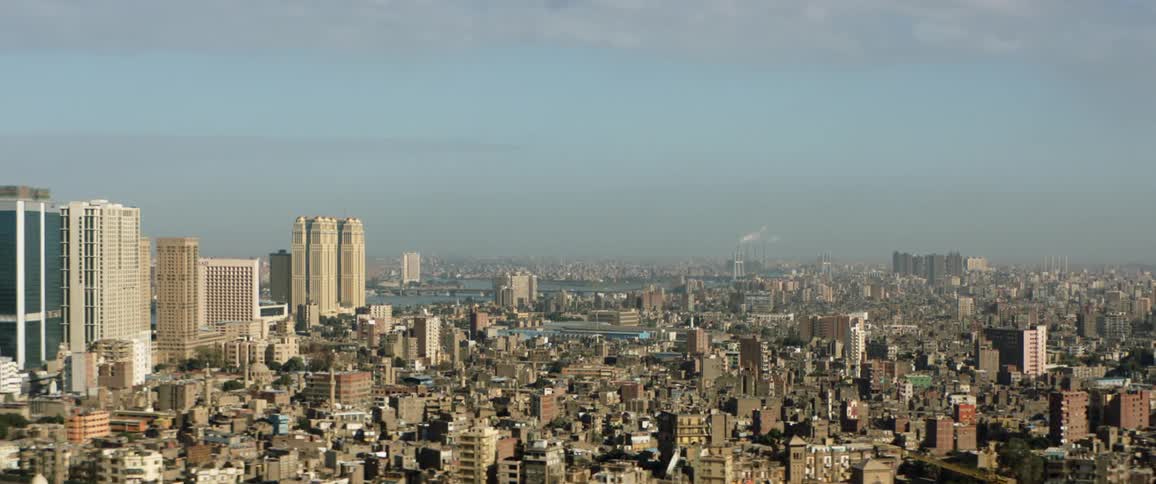Aerial view of high rise buildings and houses in the city