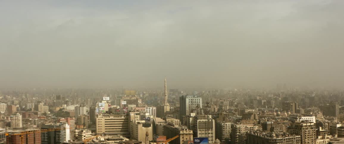 Heavy fog is covering the city ahead