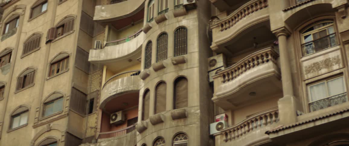 The outside of apartment buildings