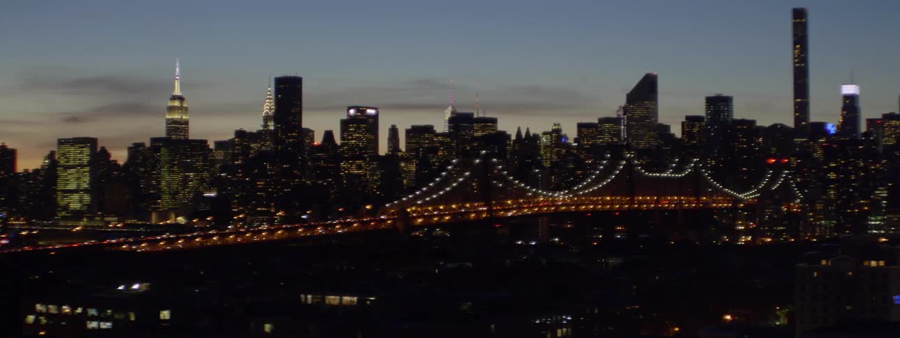 Aerial view of a city at dawn