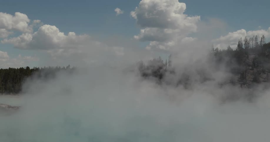 Water mist over a hydrothermal or geothermal hot spring on a national park