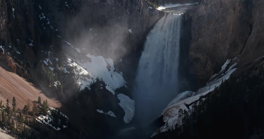 A panning shot of a waterfall