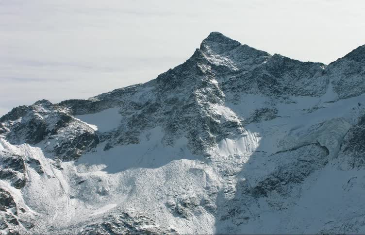 Aerial view of the snow covered slopes on the peaks of a mountain range