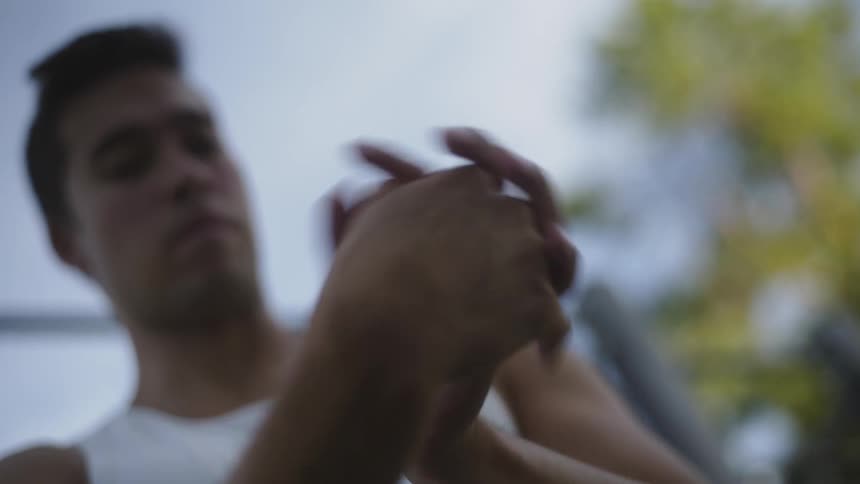 A man stretching outdoors