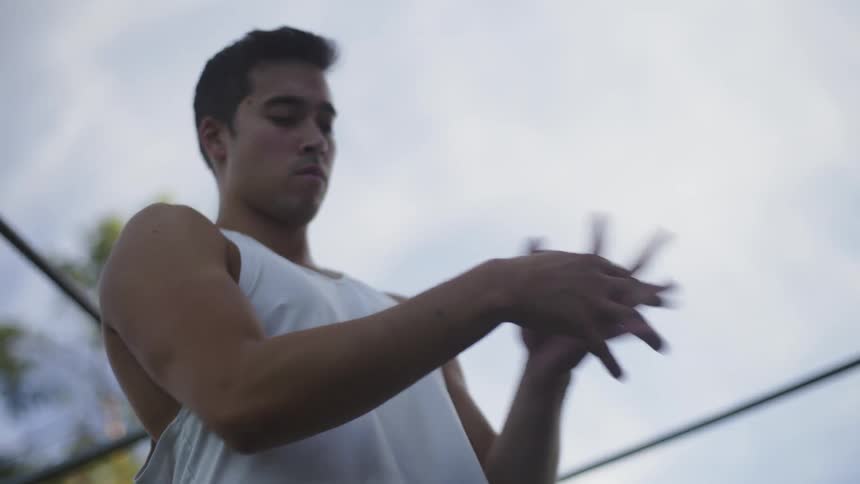 A man stretching outdoors