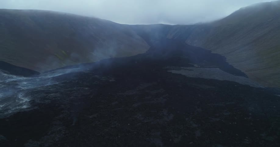 An aerial view of a volcano