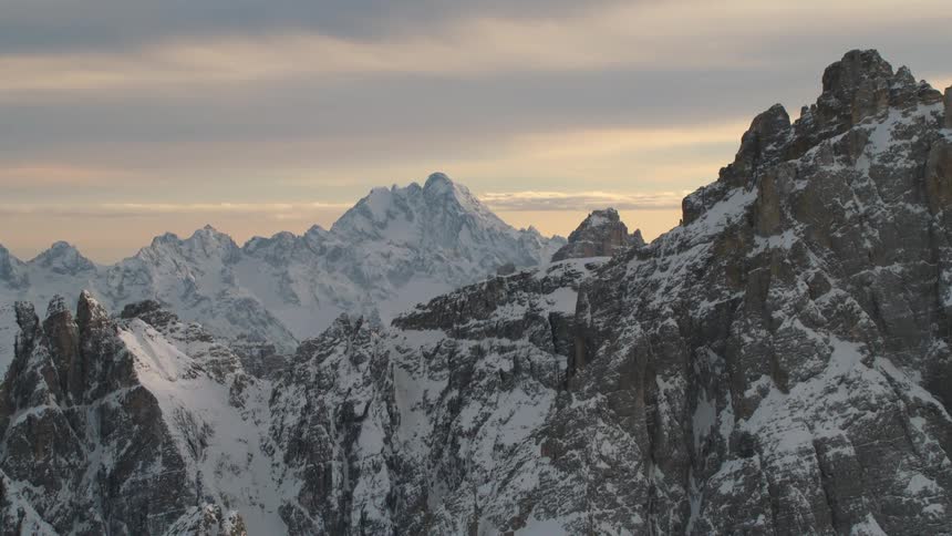 Aerial view of snowy high mountain range