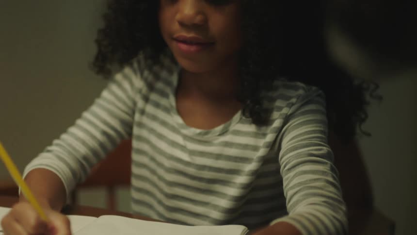 A girl is doing her homework