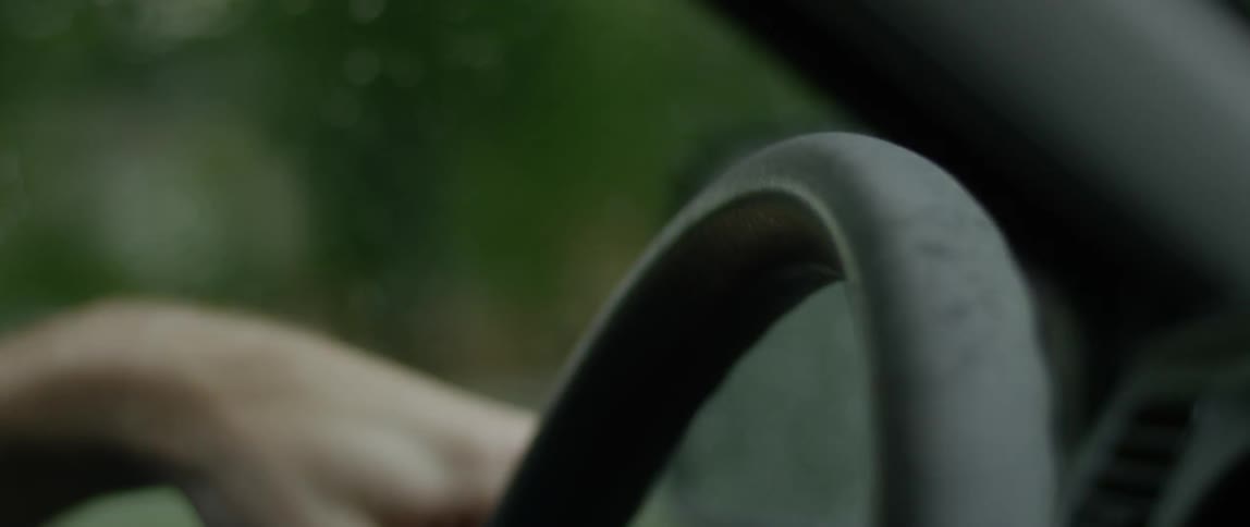 A person turns a steering wheel
