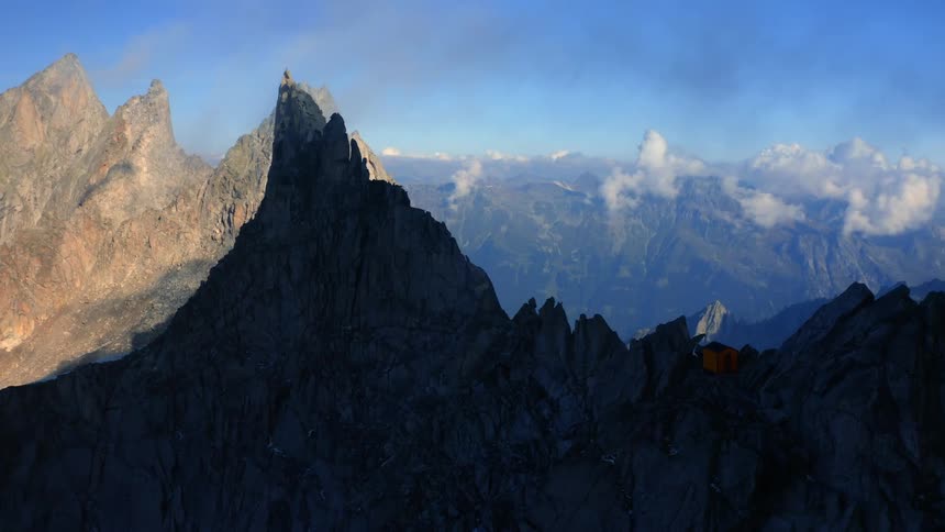 An aerial view of the top of a mountain range