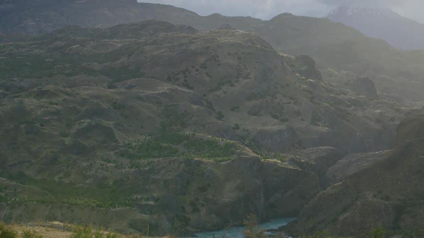 Slow pan of the pristine and untouched Rio Baker Gorge near Parque Patagonia, Chile
