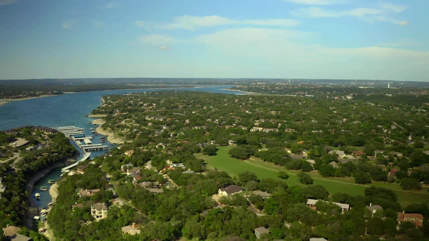 An aerial view over a large neighborhood