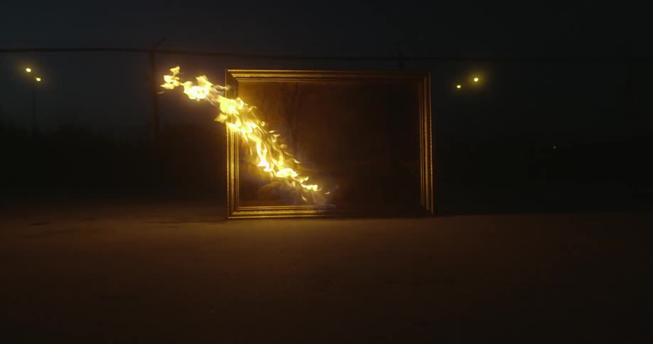 A flaming picture in the dark