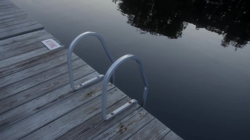 A ladder is attached to a wooden dock