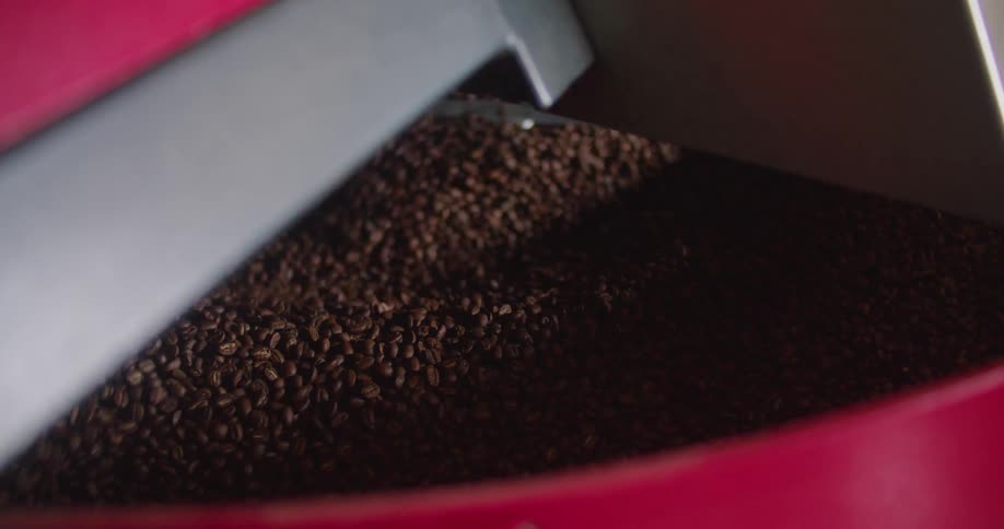 Coffee machines are stirred in a machine at a warehouse