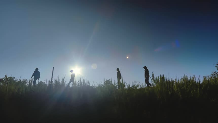 A group of people walking outdoors