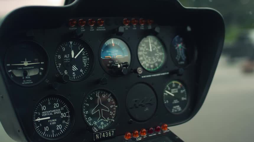 Dials and gauges on an airplane control panel