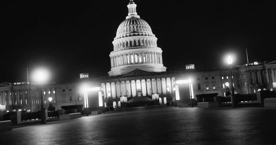 White and black capitol dome at night
