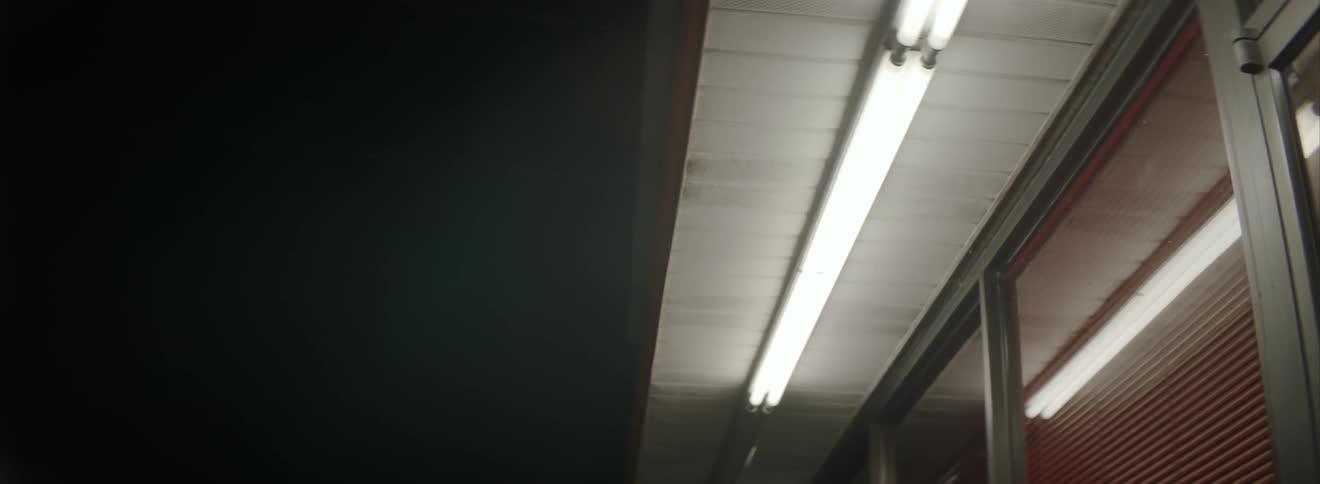 A building with fluorescent lights