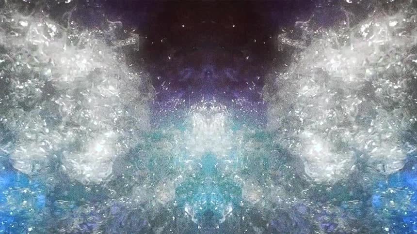 Mirror reflected image of water flowing on a violet and blue background