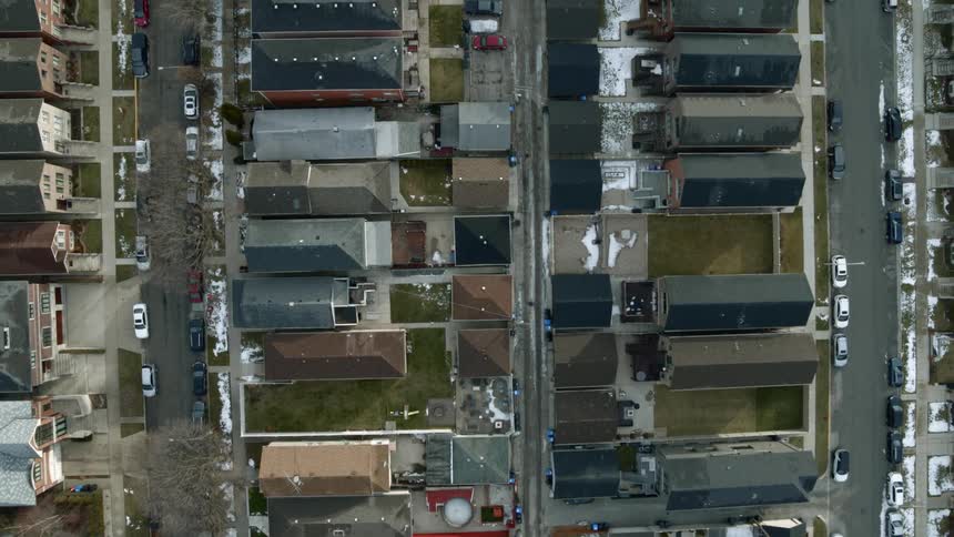 Aerial view of city neighborhood with houses
