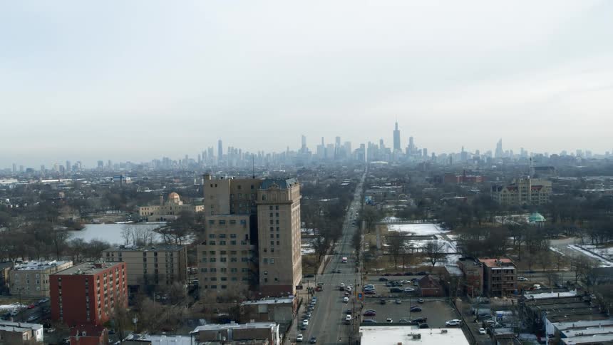 Aerial view of skyscrapers on the city skyline at daytime