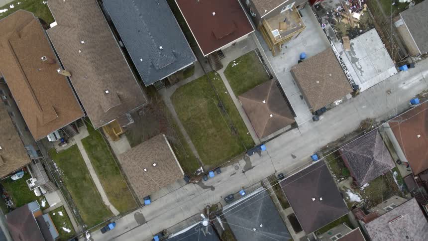 An aerial view over a neighborhood