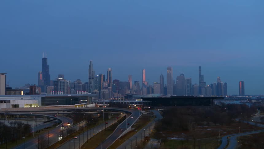 Traffic flows to and from downtown along highways roughly paralleling river