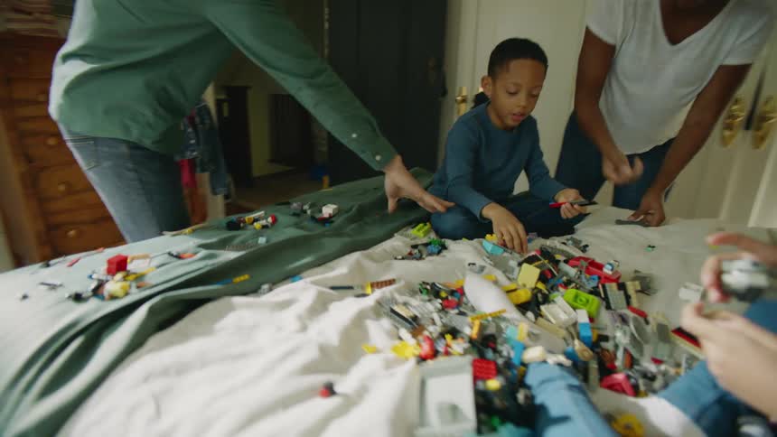 Parents walk in on children who have made a mess with toys all over