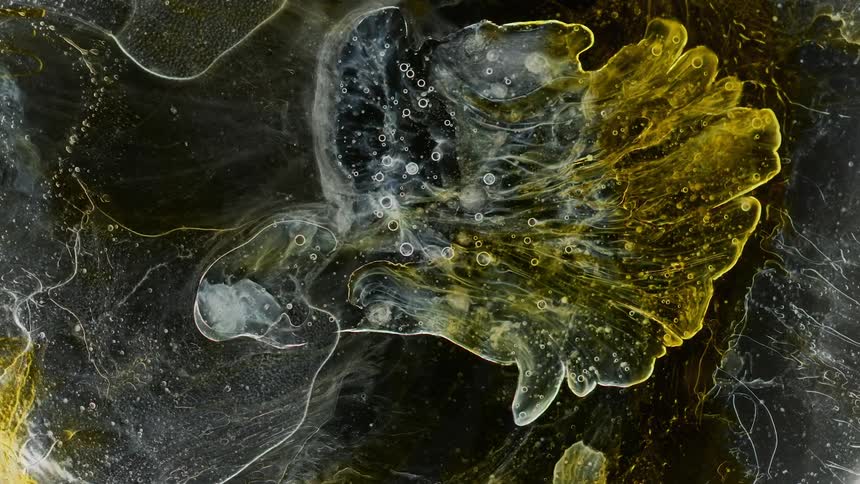 The white and yellow liquid mix together