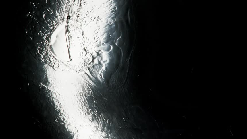 The light reflects on the dark surface