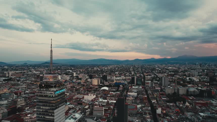The city is overcast with heavy clouds