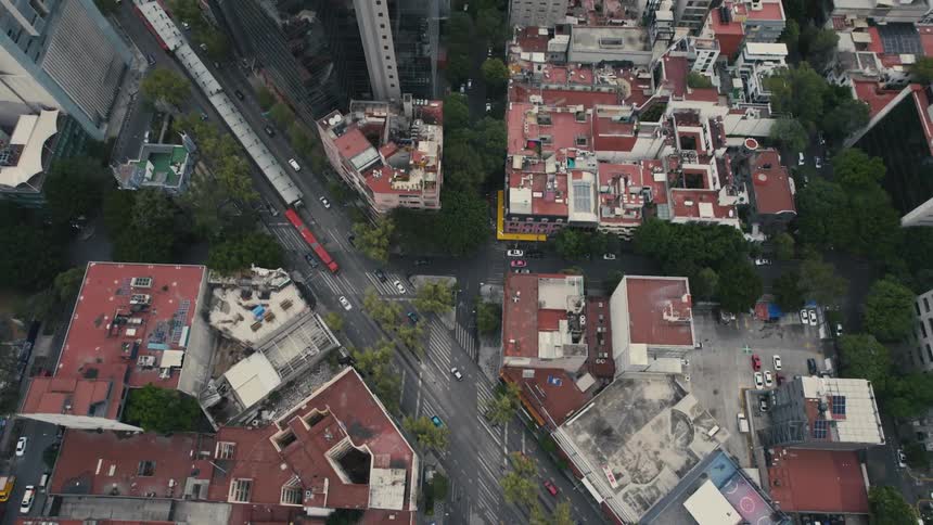 Cars travel on the roads in the city