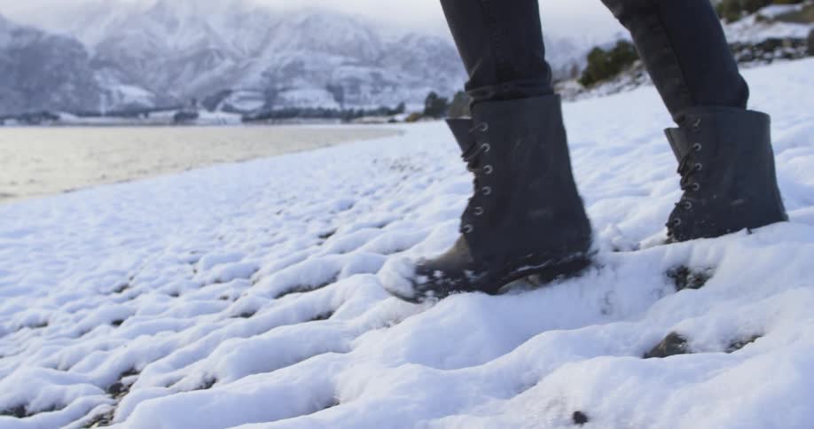 A person walking in the snow