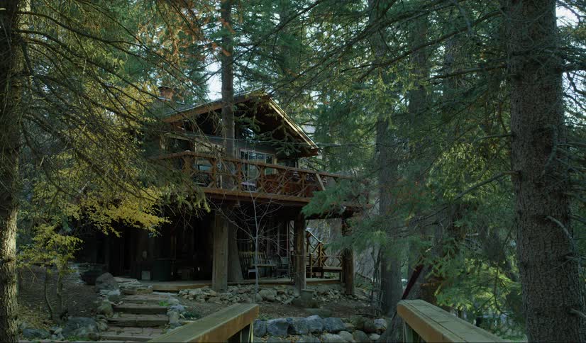 A large cabin in a forest area in the daytime