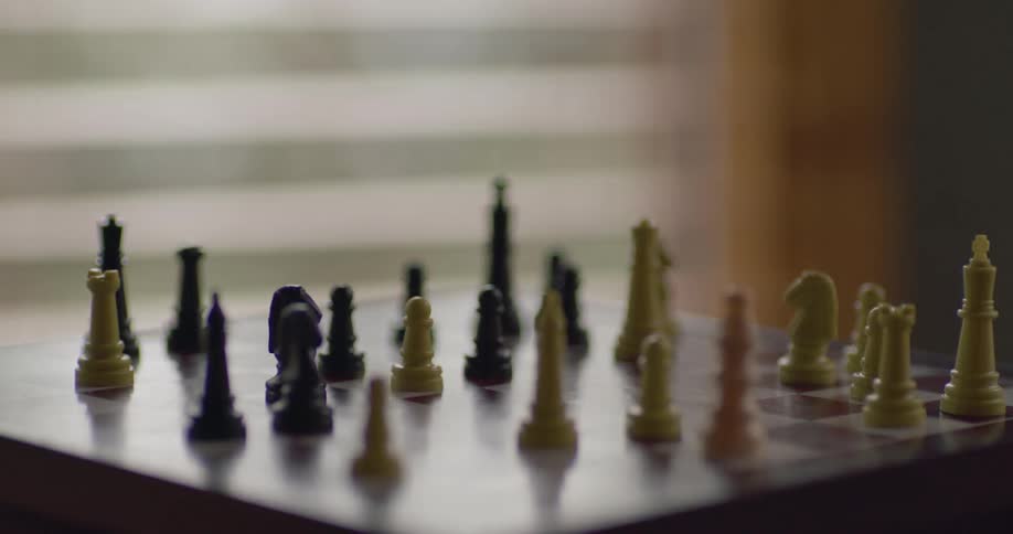 Chess pieces are sitting on a game board