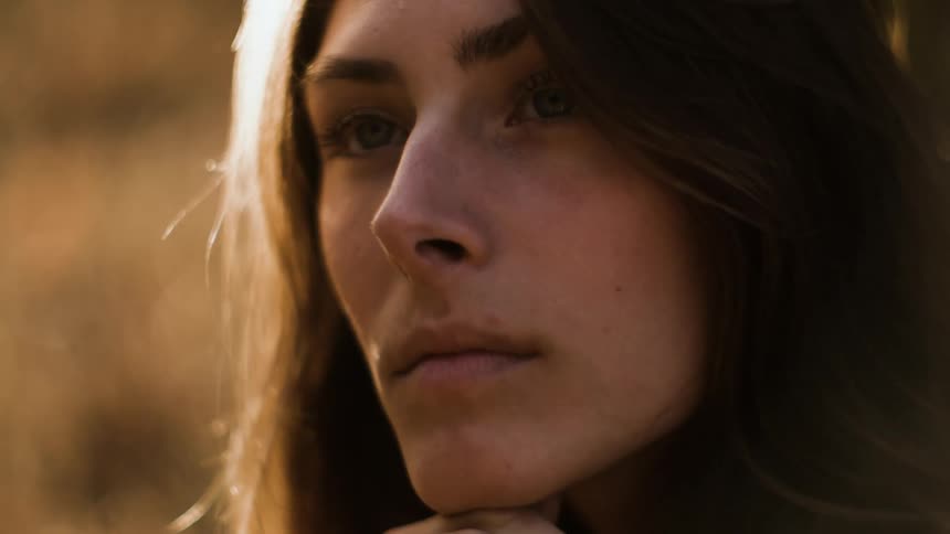 Portrait of a woman thinking while outside in a woodland area on a fall season day