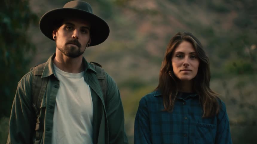 A portrait of a man and woman standing outdoors