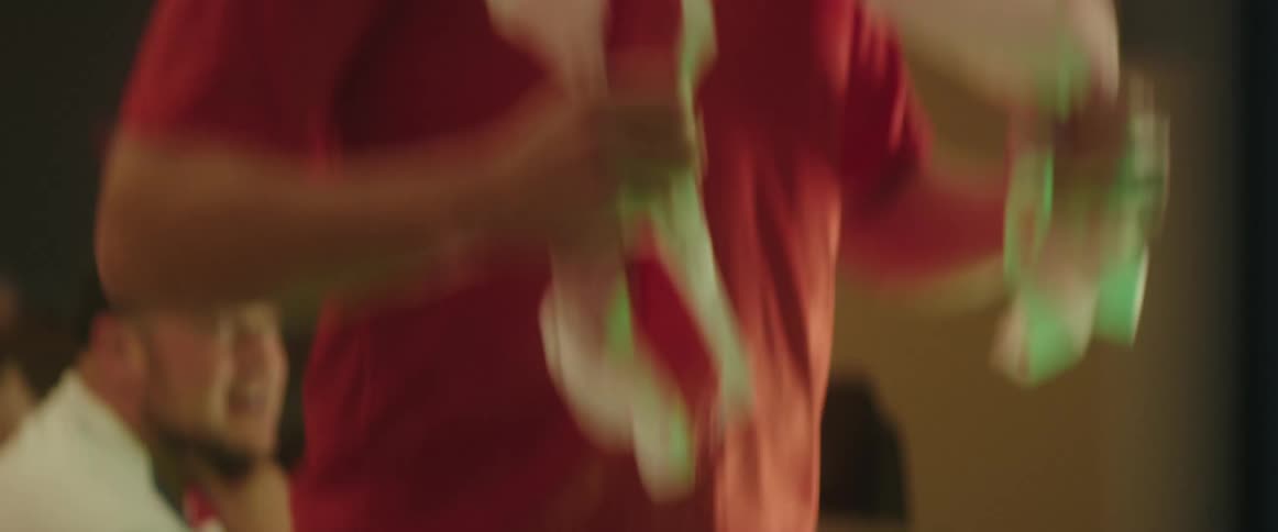 A person jumping up and down excitedly