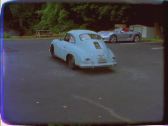 A car turns in a lot
