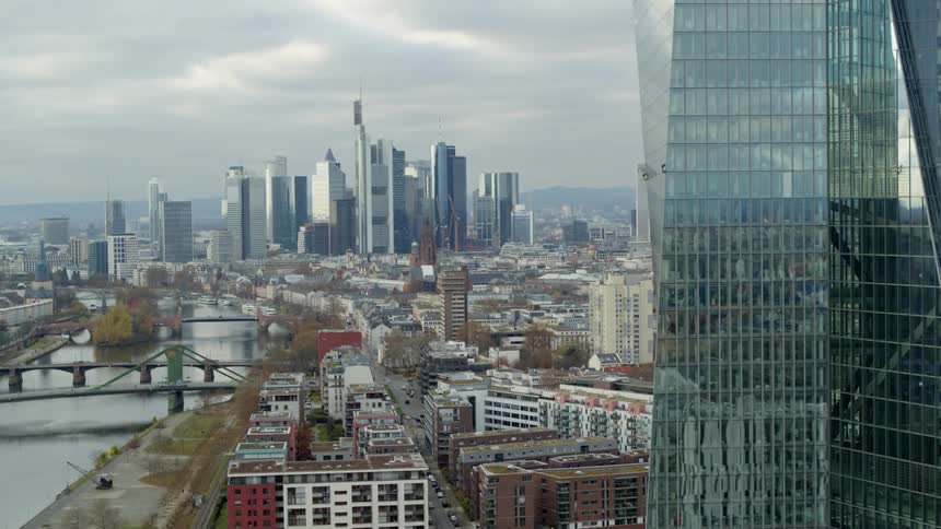 Aerial view of downtown city in spring is displayed